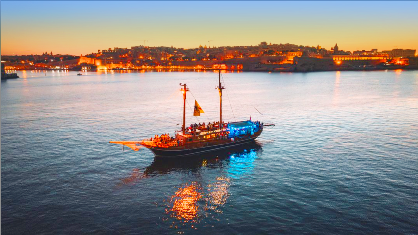 Sunset boat cruise in Malta.