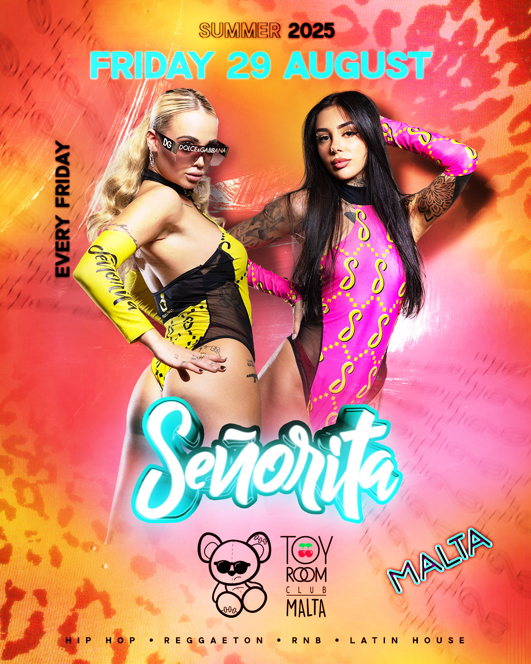 Promotional poster for a event featuring two women in colorful outfits with text about the event date and location.