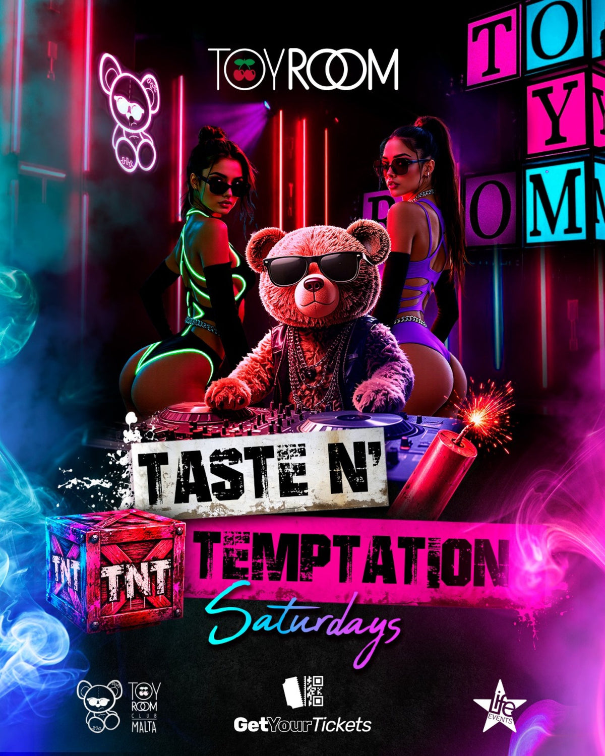 Flyer von T.N.T. Taste N' Temptation: Samstagnächte im Toy Room Club Malta, 7. und 21. November 2026