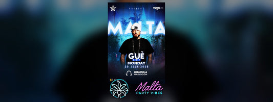 Guè mit schwarzer Cap unter Neonschriftzug MALTA, Poster für den Gianpula Main Room am Montag, 20. Juli 2026