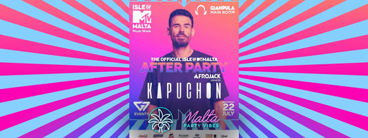Flyer der offiziellen Isle of MTV Malta Afterparty: Afrojack präsentiert Kapuchon im Gianpula Main Room, 22. Juli
