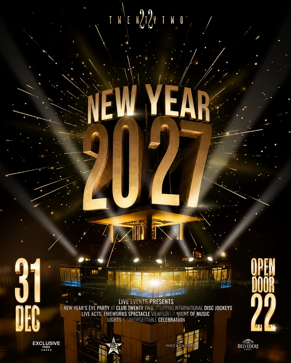 New Year's Eve 2027 at Club TwentyTwo Malta 2027 - 31 December NYE party flyer