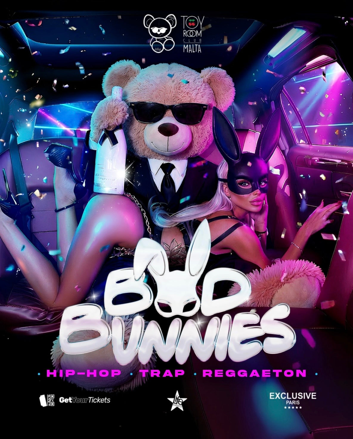 Bad Bunnies Winter Edition flyer at Toy Room Club Malta: hip-hop, trap and reggaeton night with the Toy Room bear