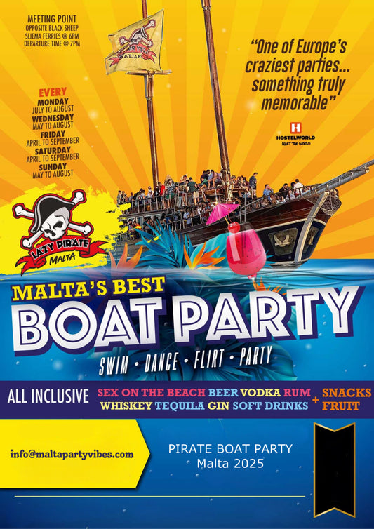 Malta pirate boat party poster.